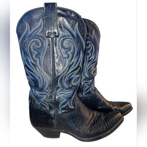Tony Mora Lizard Skin Boots Women's 8 Black/Blue